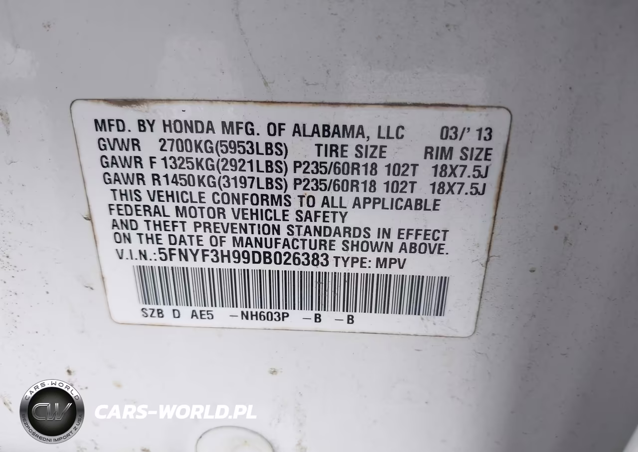 2013 Honda Pilot Touring VIN:5FNYF3H99DB026383 - 9