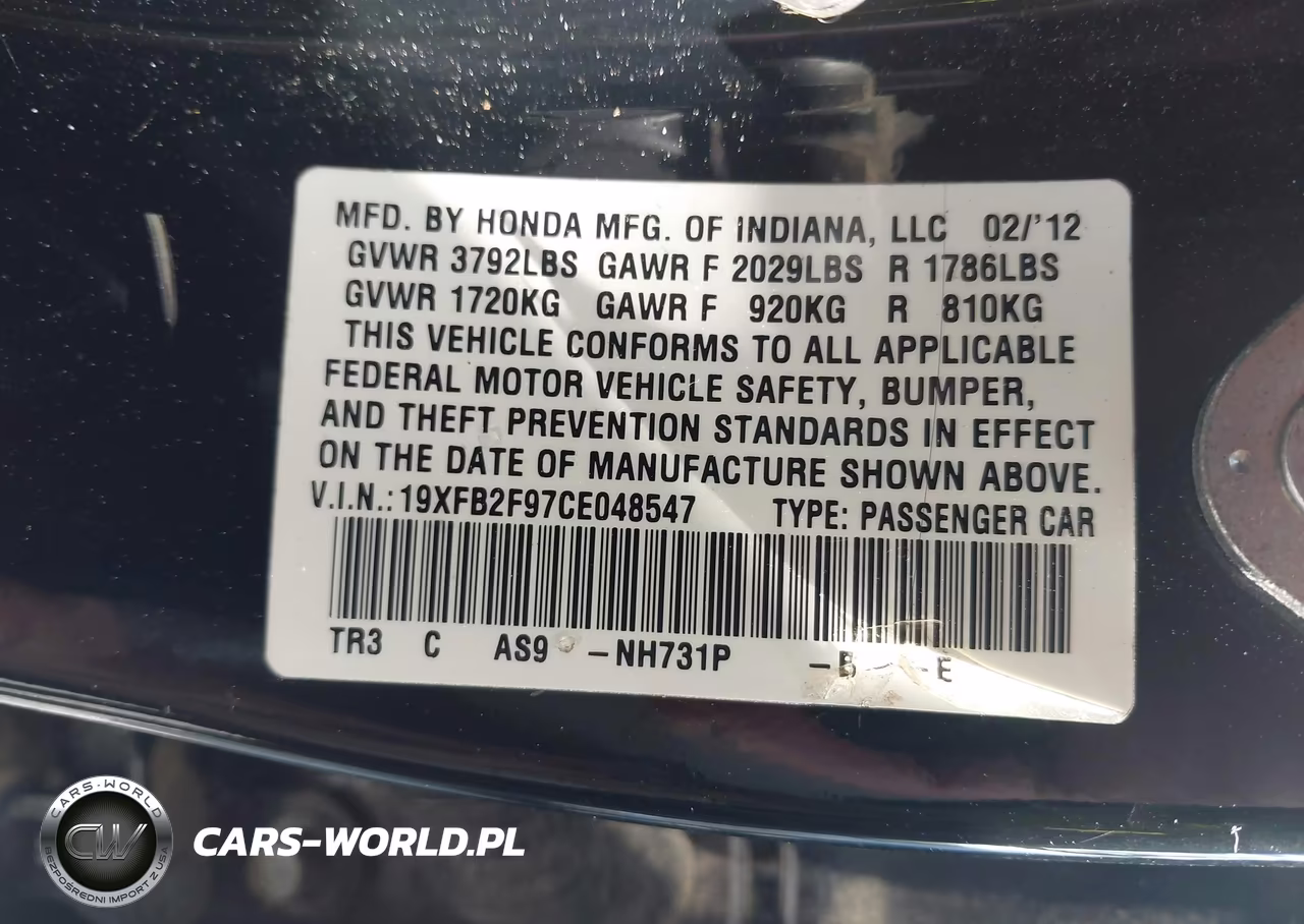 2012 Honda Civic Ex-L VIN:19XFB2F97CE048547 - 9
