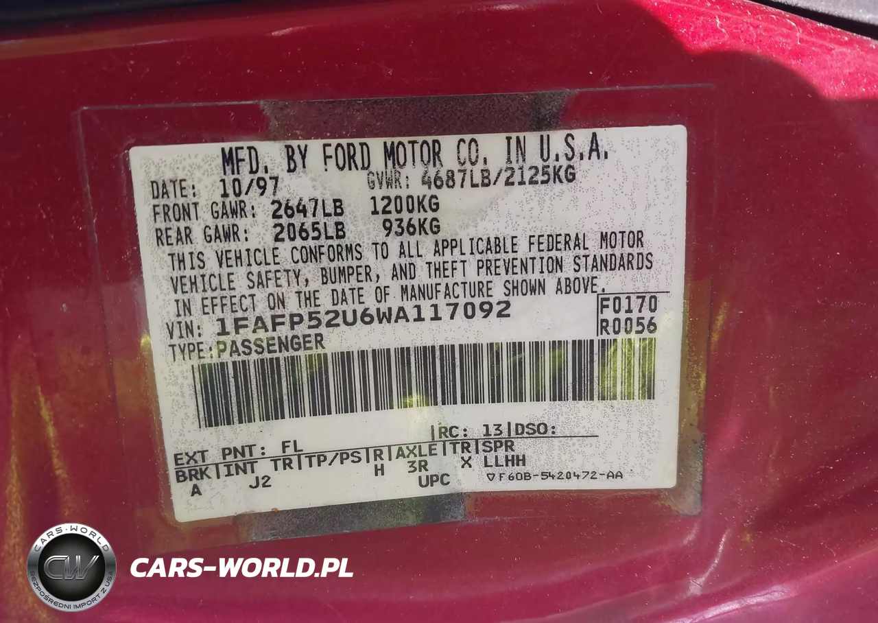 1998 Ford Taurus Lx-Se VIN:1FAFP52U6WA117092 - 9