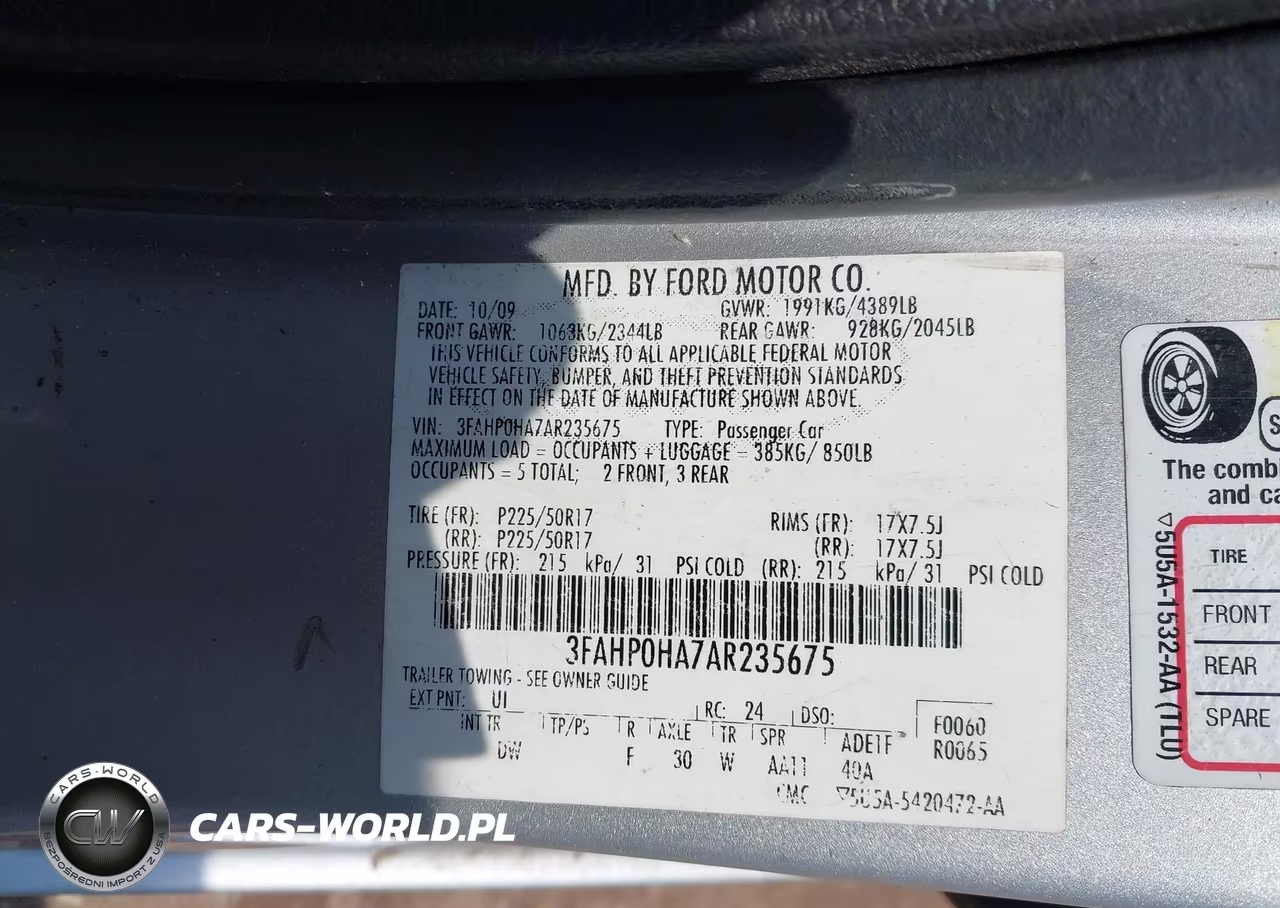 2010 Ford Fusion Se VIN:3FAHP0HA7AR235675 - 9