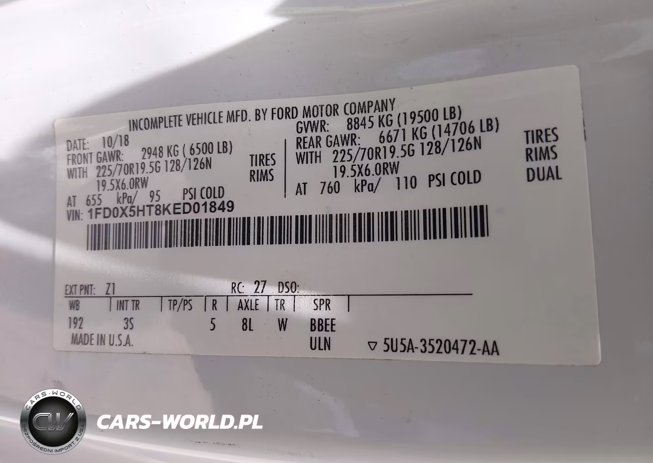 2019 Ford F-550 Chassis Xlt VIN:1FD0X5HT8KED01849 - 8