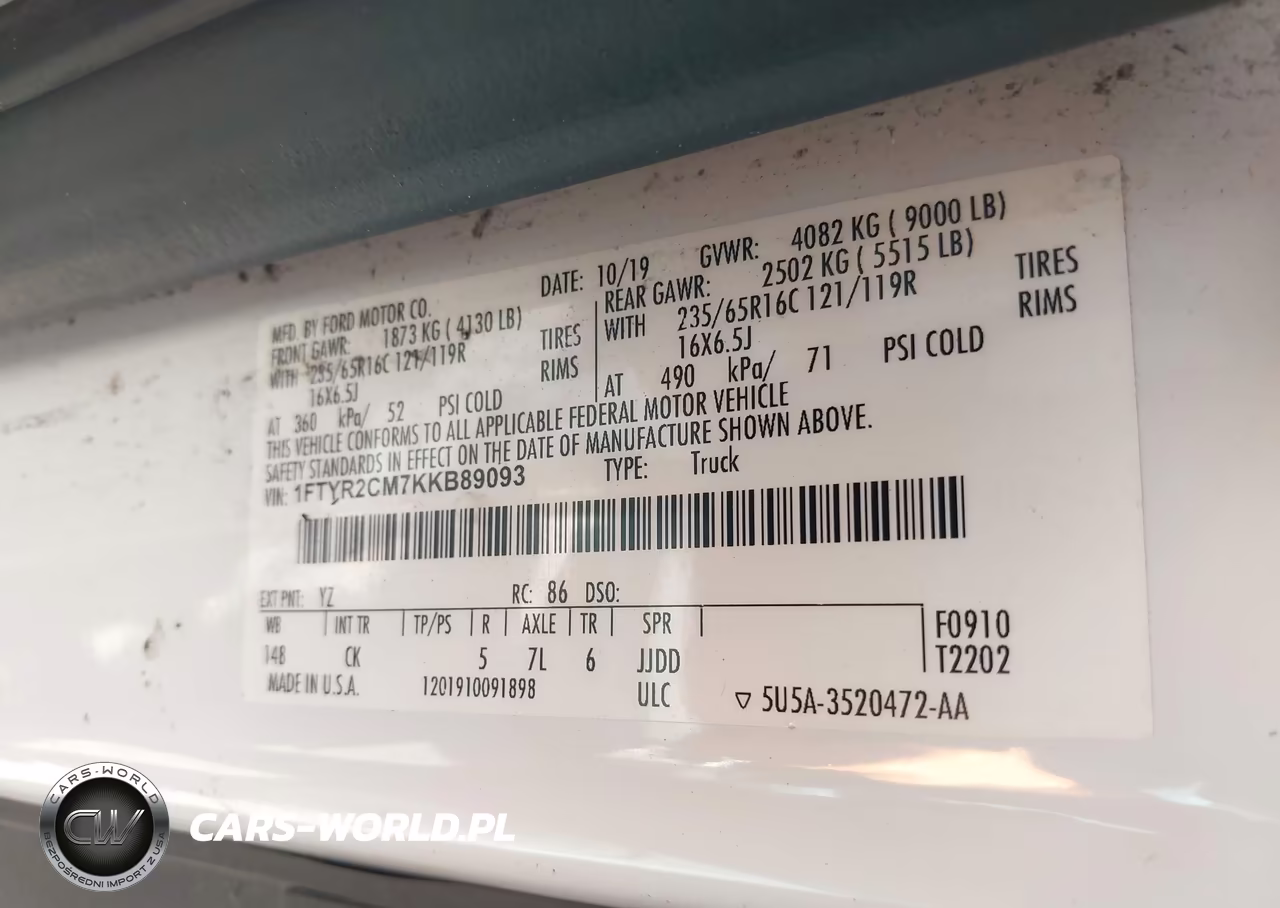 2019 Ford Transit-250 VIN:1FTYR2CM7KKB89093 - 9