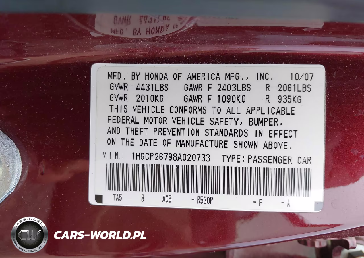 2008 Honda Accord 2.4 Ex VIN:1HGCP26798A020733 - 9