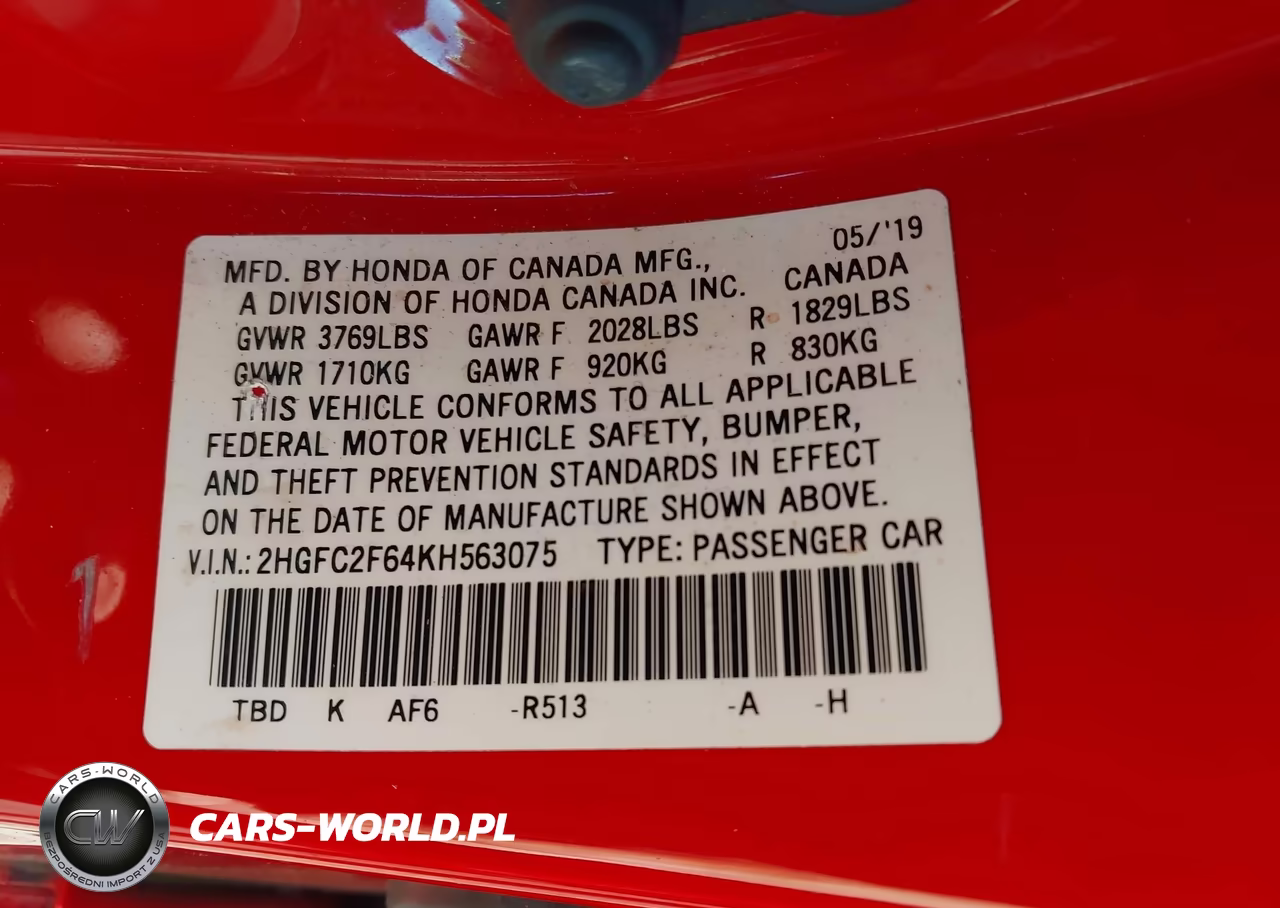 2019 Honda Civic Lx VIN:2HGFC2F64KH563075 - 9