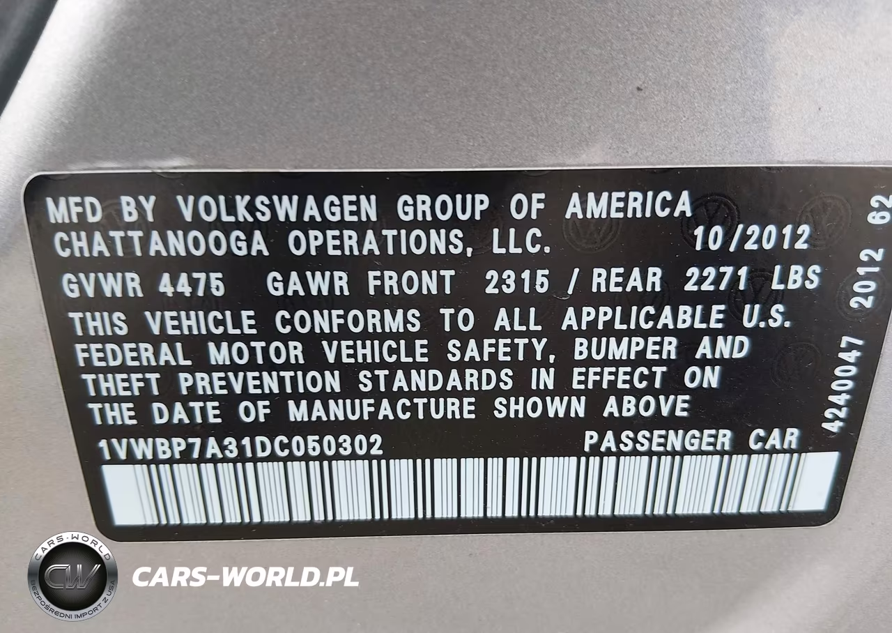 2013 Volkswagen Passat 2.5L Se VIN:1VWBP7A31DC050302 - 9