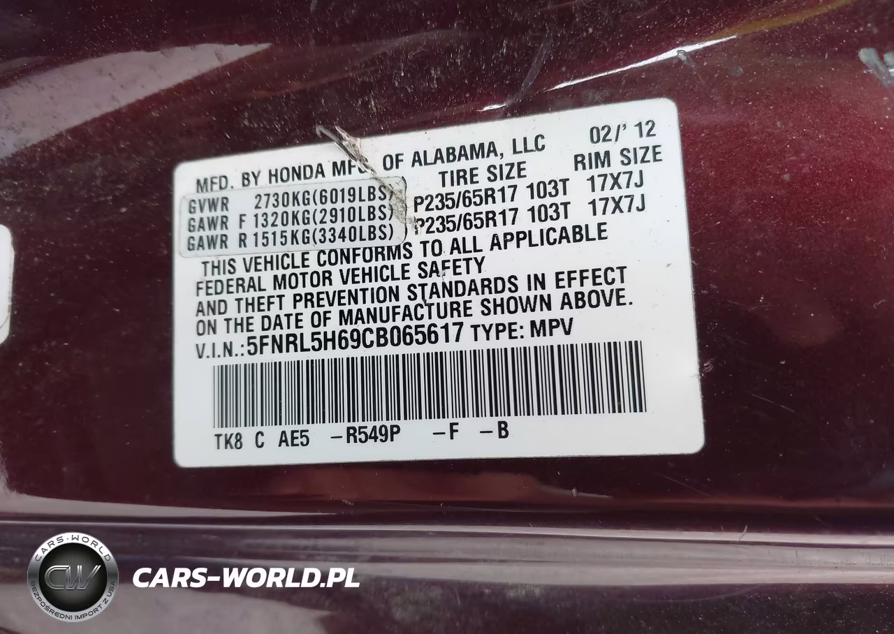 2012 Honda Odyssey Ex-L VIN:5FNRL5H69CB065617 - 9