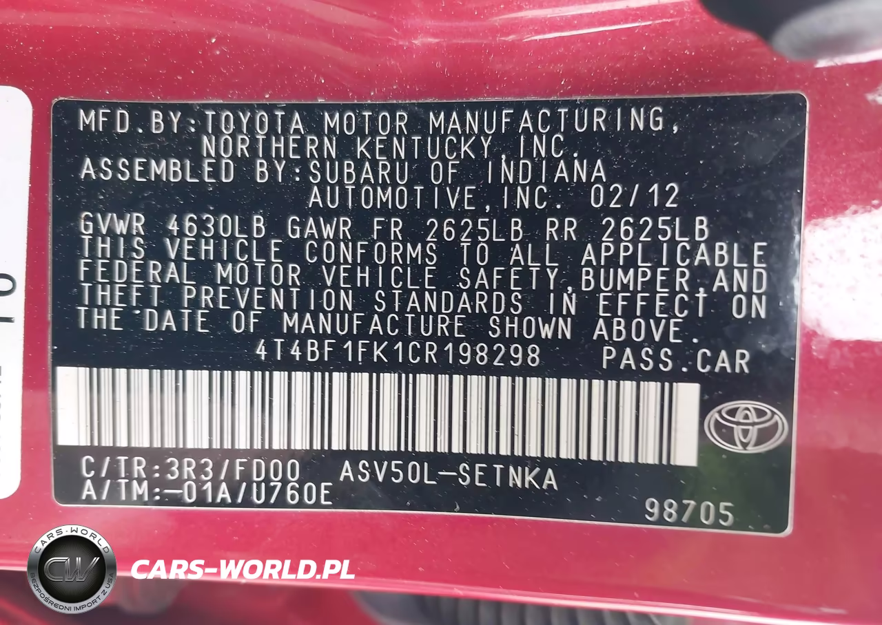 2012 Toyota Camry Le VIN:4T4BF1FK1CR198298 - 9