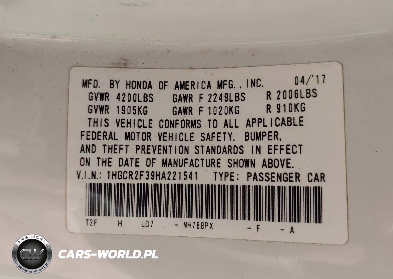 2017 Honda Accord Lx VIN:1HGCR2F39HA221541 - 9