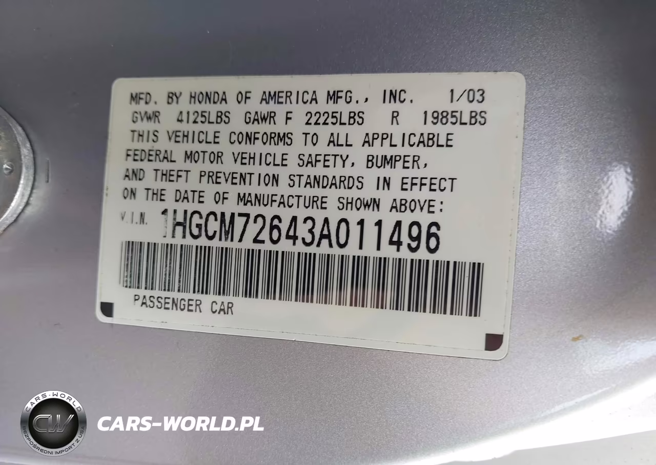 2003 Honda Accord Cpe Ex VIN:1HGCM72643A011496 - 9
