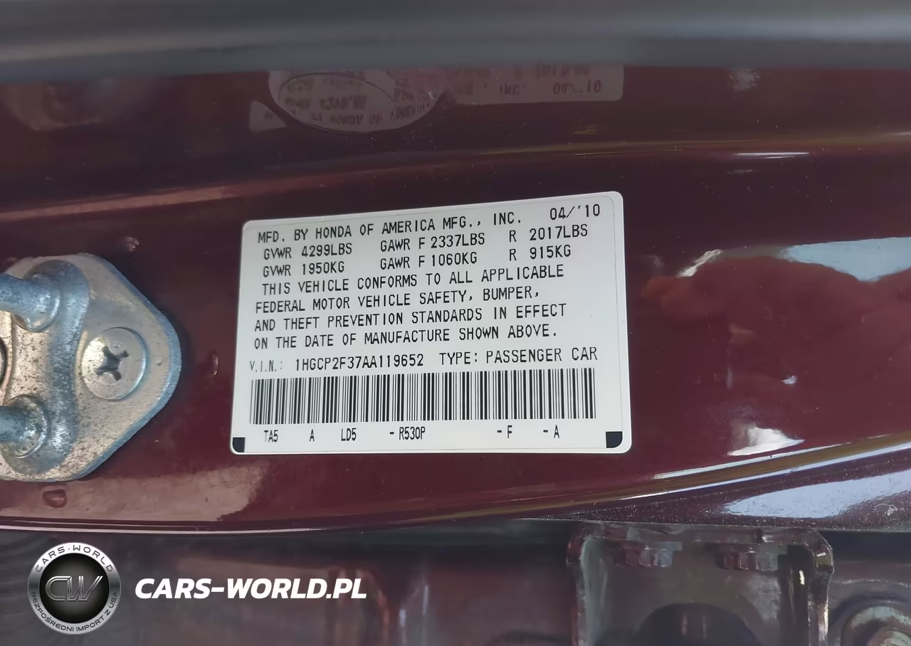2010 Honda Accord 2.4 Lx VIN:1HGCP2F37AA119652 - 9