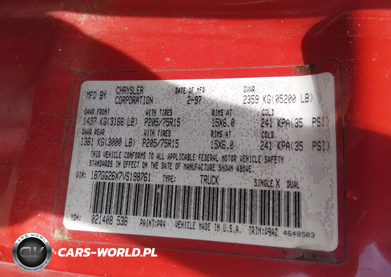 1997 Dodge Dakota Slt-Sport VIN:1B7GG26X7VS198761 - 9