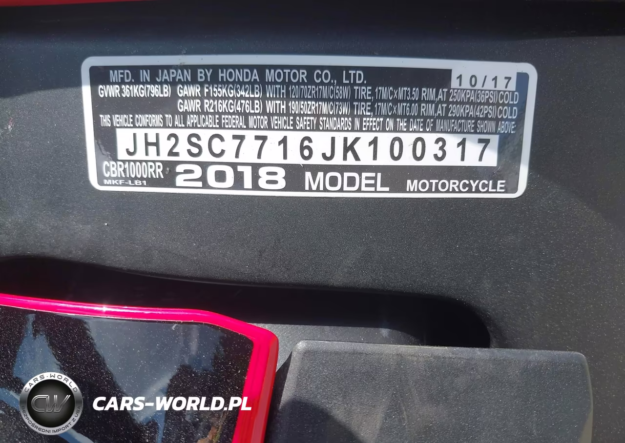 2018 Honda Cbr1000 Rr VIN:JH2SC7716JK100317 - 10