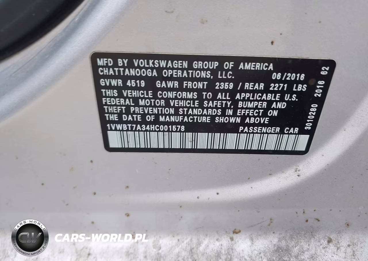 2017 Volkswagen Passat 1.8T Se VIN:1VWBT7A34HC001578 - 9