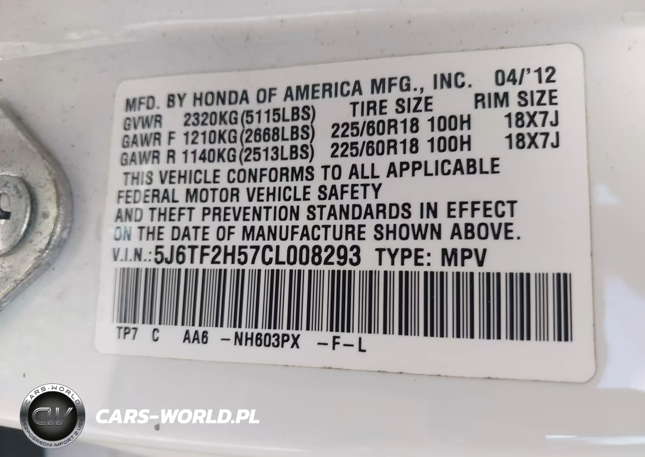 2012 Honda Crosstour Ex-L VIN:5J6TF2H57CL008293 - 9