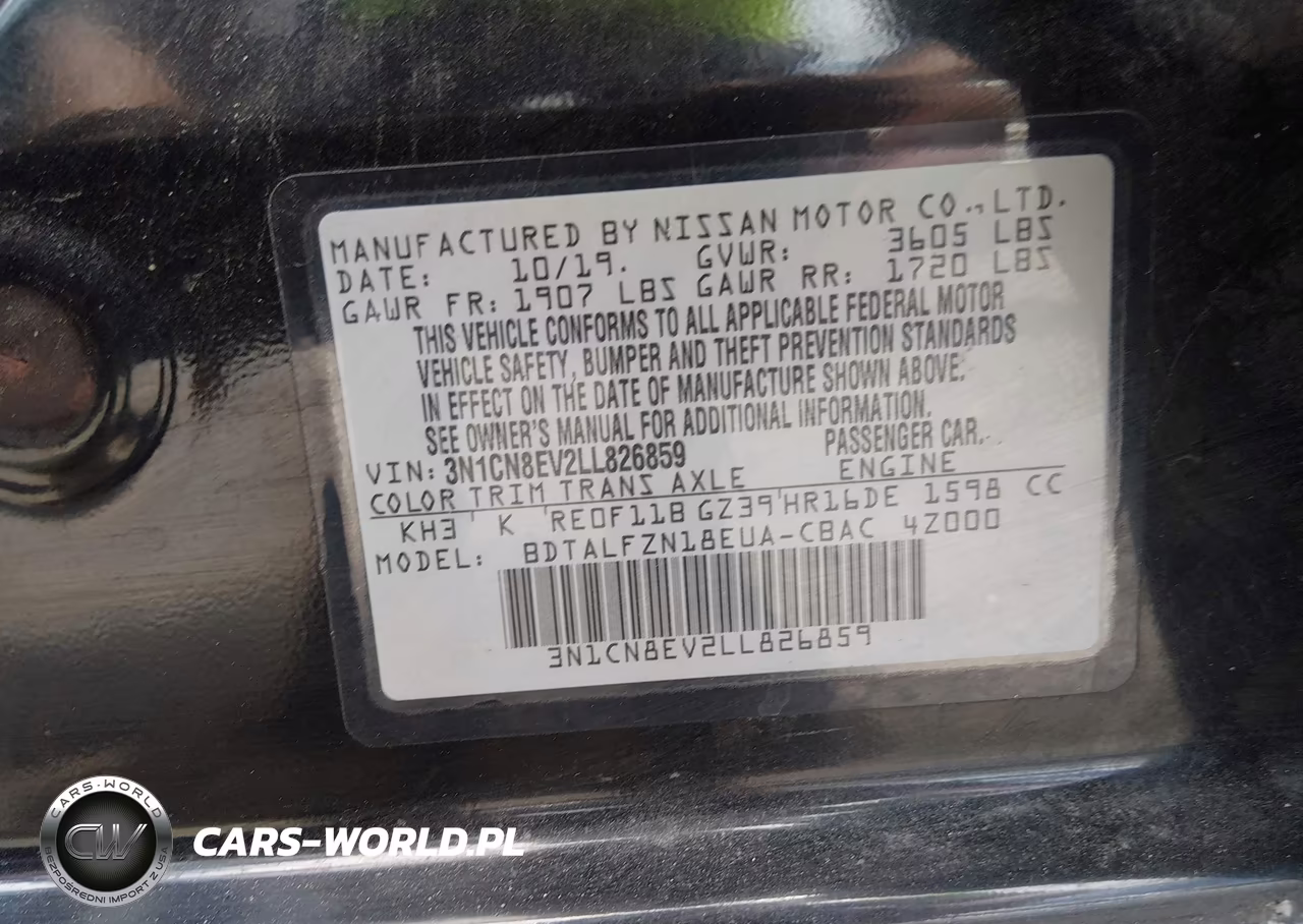 2020 Nissan Versa Sv Xtronic Cvt VIN:3N1CN8EV2LL826859 - 9