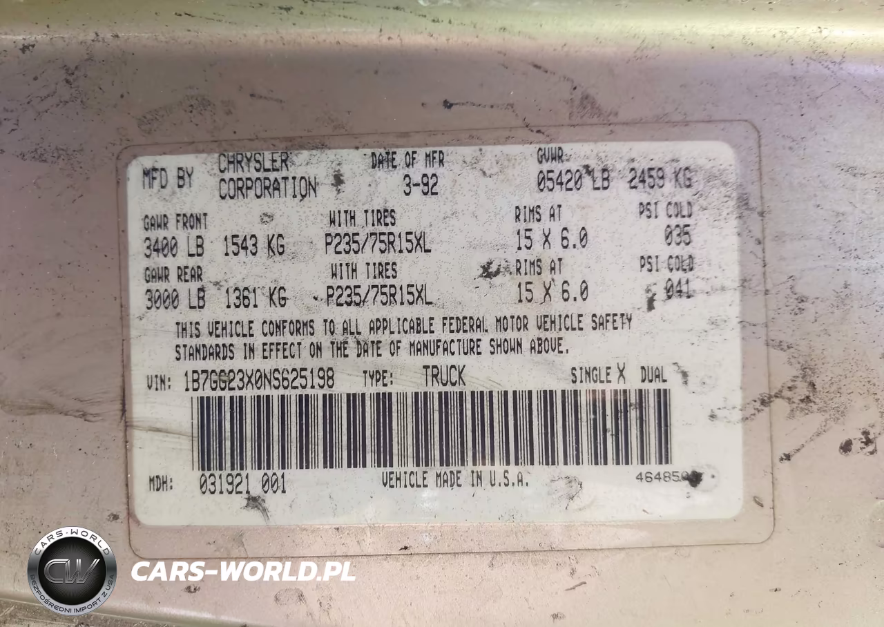 1992 Dodge Dakota VIN:1B7GG23X0NS625198 - 9