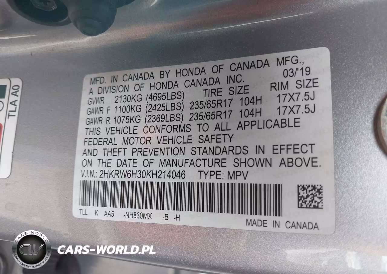 2019 Honda Cr-V Lx VIN:2HKRW6H30KH214046 - 9