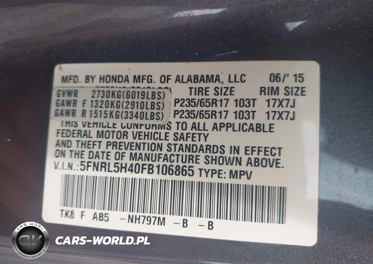 2015 Honda Odyssey Ex VIN:5FNRL5H40FB106865 - 9