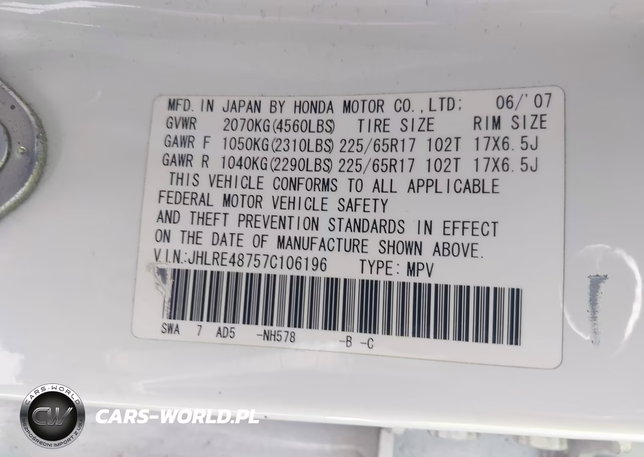 2007 Honda Cr-V Ex-L VIN:JHLRE48757C106196 - 9
