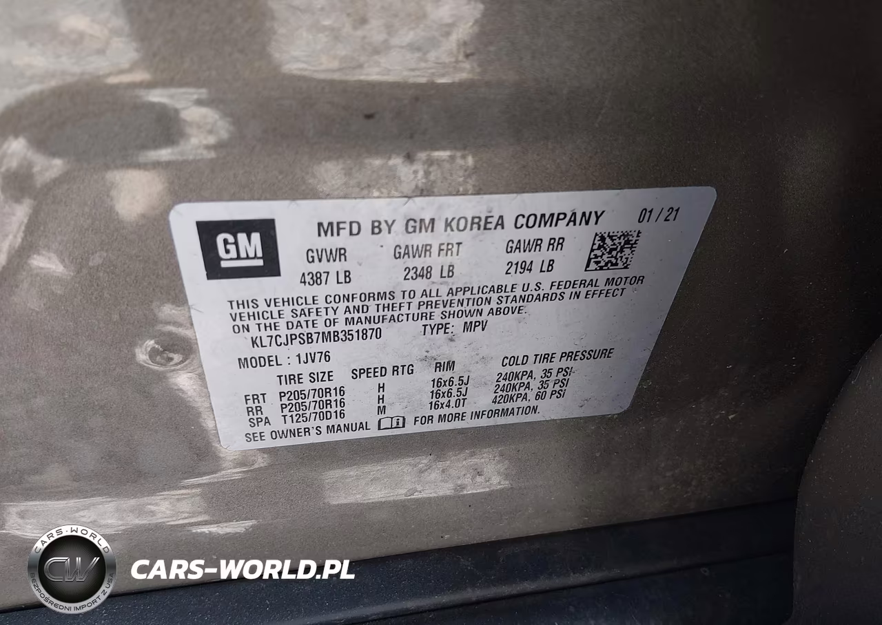 2021 Chevrolet Trax Awd Lt VIN:KL7CJPSB7MB351870 - 9