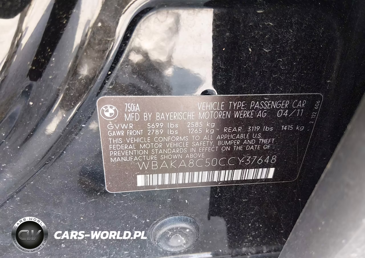 2012 BMW 750I VIN:WBAKA8C50CCY37648 - 9