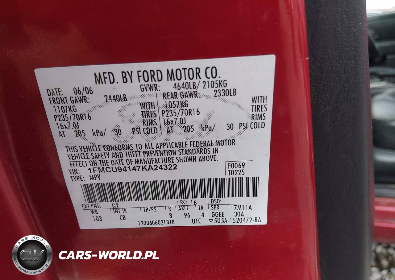 2007 Ford Escape Limited VIN:1FMCU94147KA24322 - 9