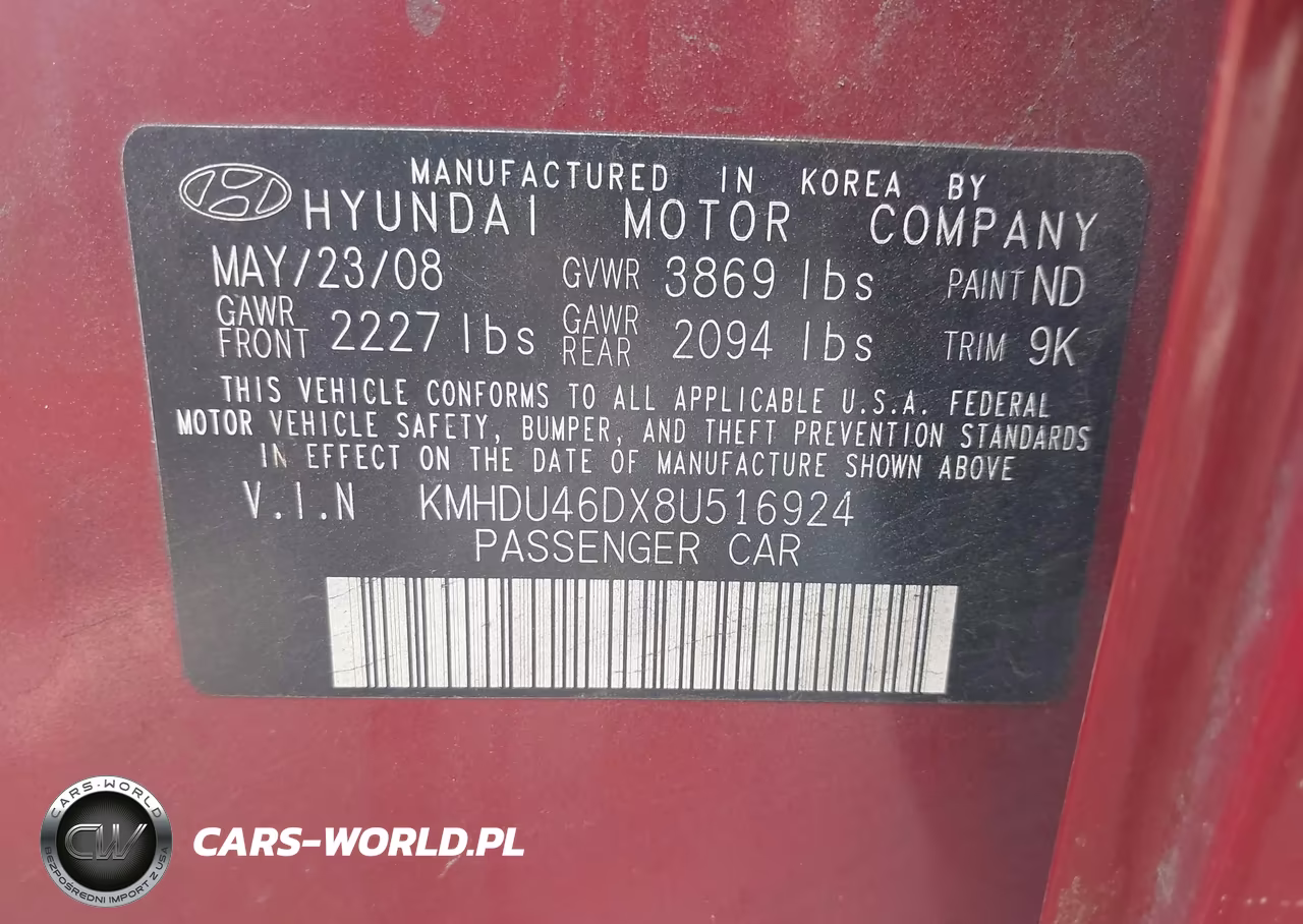 2008 Hyundai Elantra Gls-Se VIN:KMHDU46DX8U516924 - 9