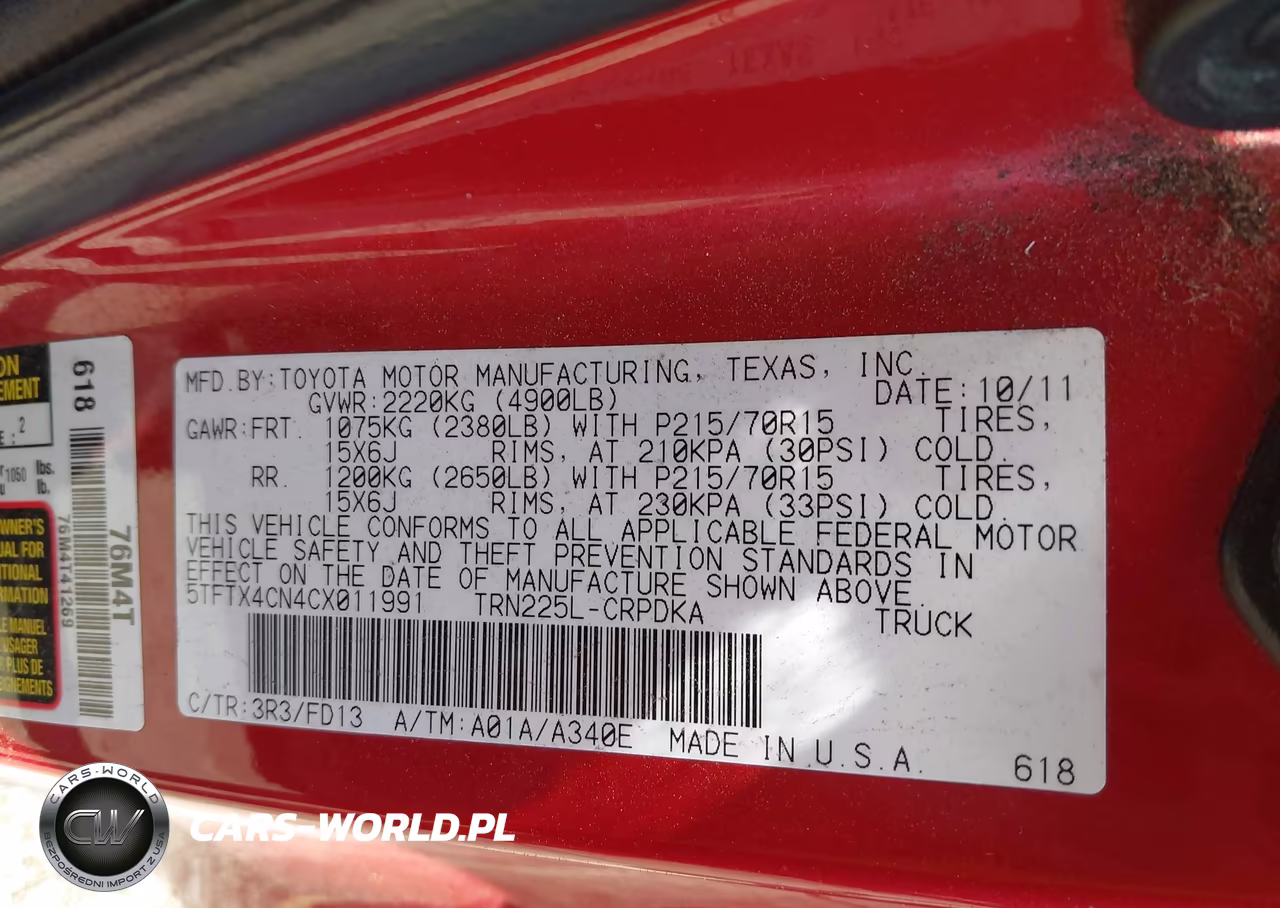 2012 Toyota Tacoma VIN:5TFTX4CN4CX011991 - 9