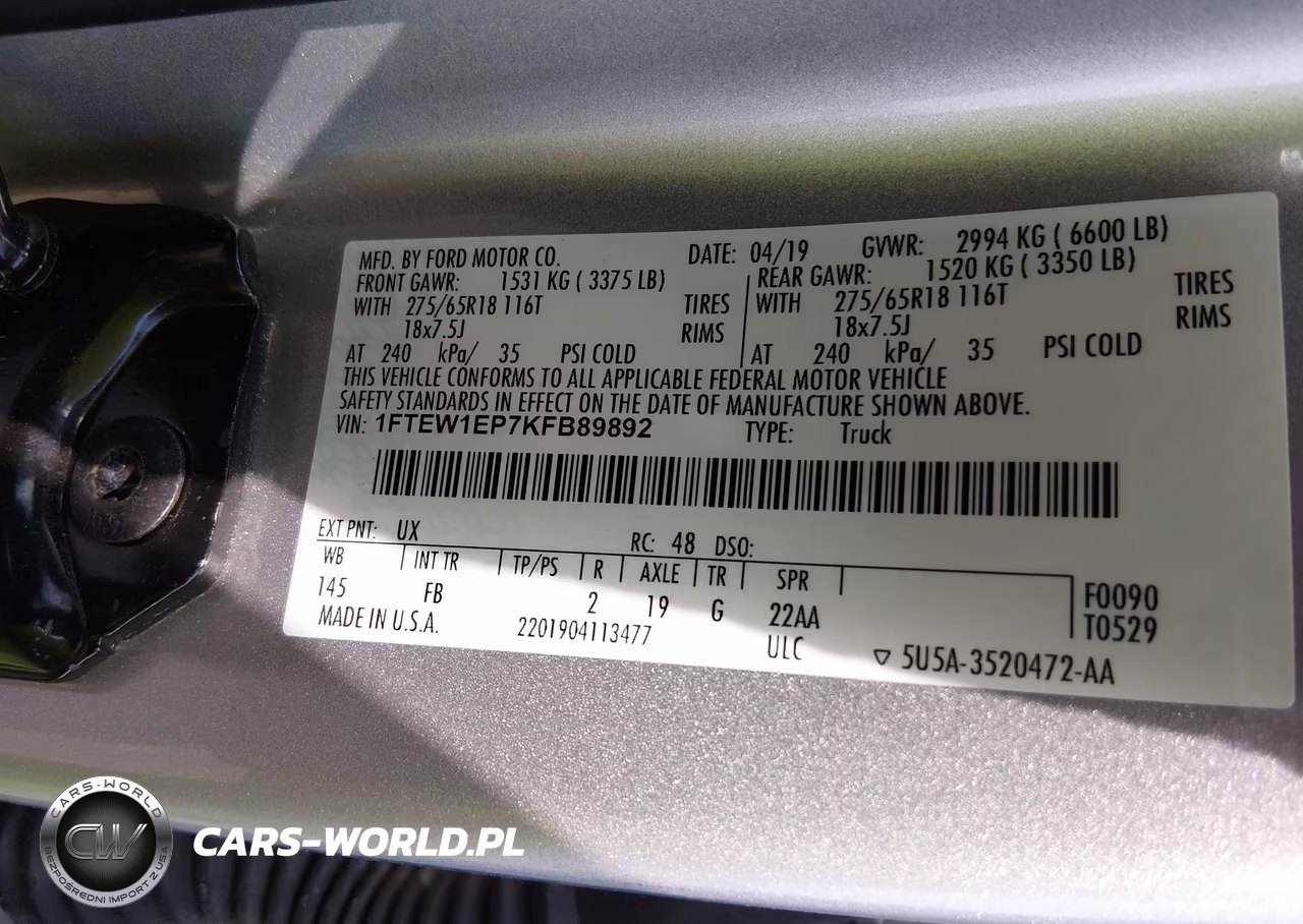 2019 Ford F-150 Xlt VIN:1FTEW1EP7KFB89892 - 9