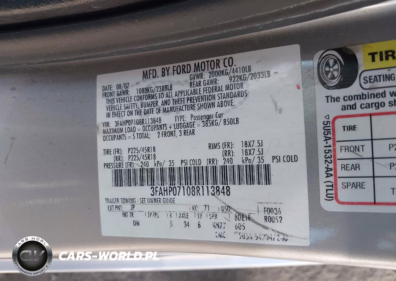 2008 Ford Fusion Se VIN:3FAHP07108R113848 - 9