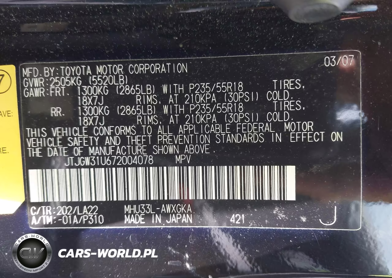 2007 Lexus Rx 400H VIN:JTJGW31U672004078 - 9