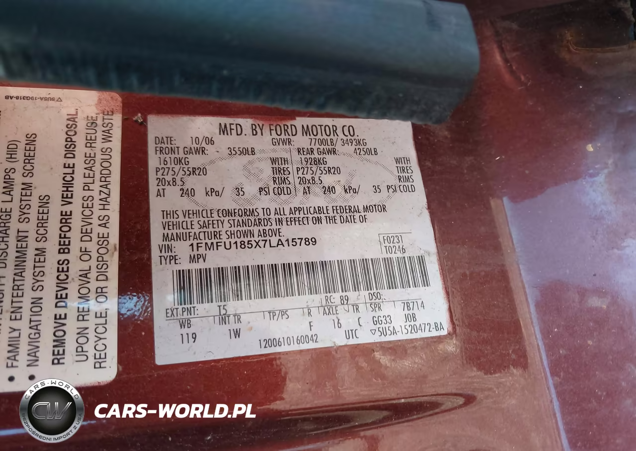 2007 Ford Expedition Eddie Bauer VIN:1FMFU185X7LA15789 - 9