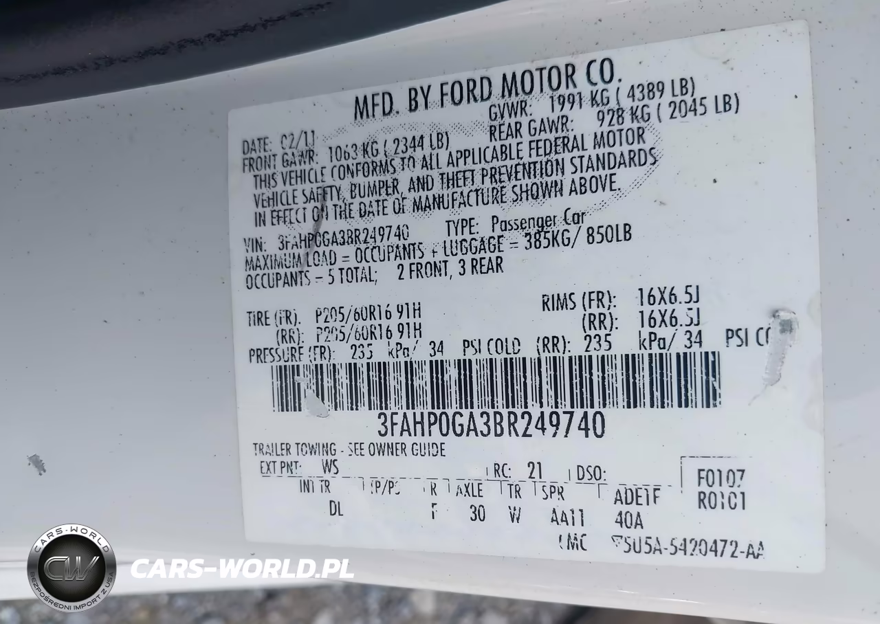 2011 Ford Fusion S VIN:3FAHP0GA3BR249740 - 9