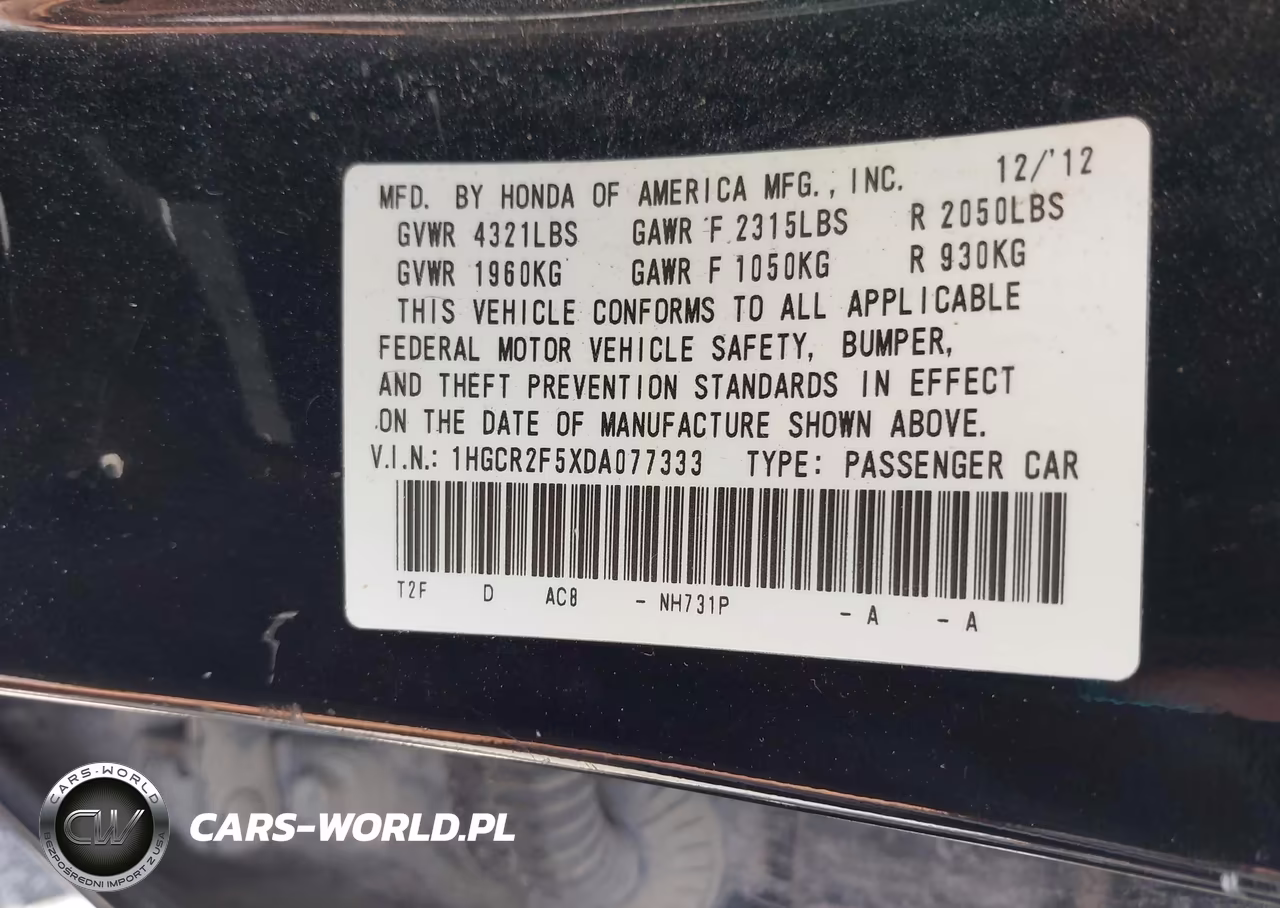 2013 Honda Accord Sport VIN:1HGCR2F5XDA077333 - 9