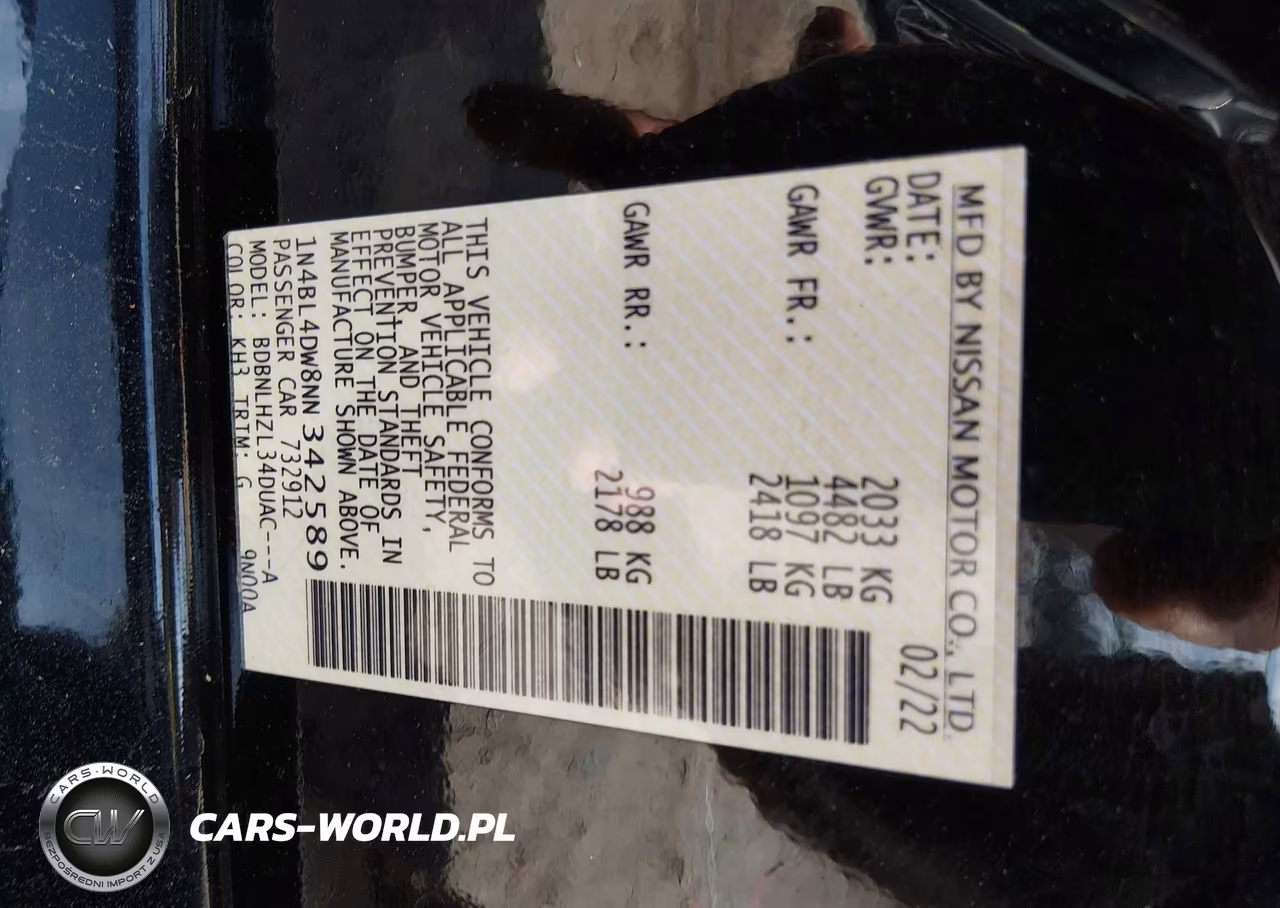 2022 Nissan Altima Sv Intelligent Awd VIN:1N4BL4DW8NN342589 - 9