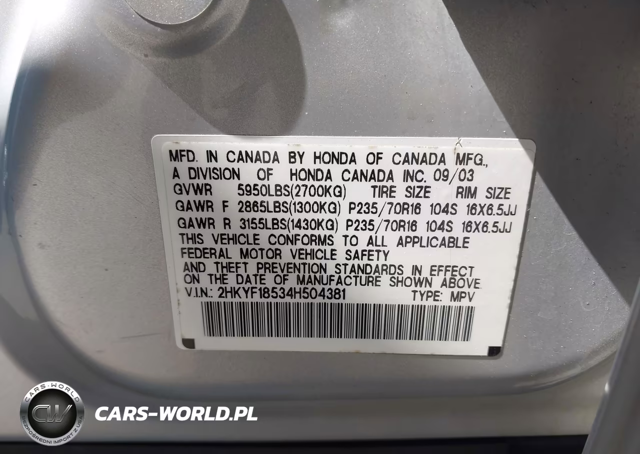 2004 Honda Pilot Ex-L VIN:2HKYF18534H504381 - 9
