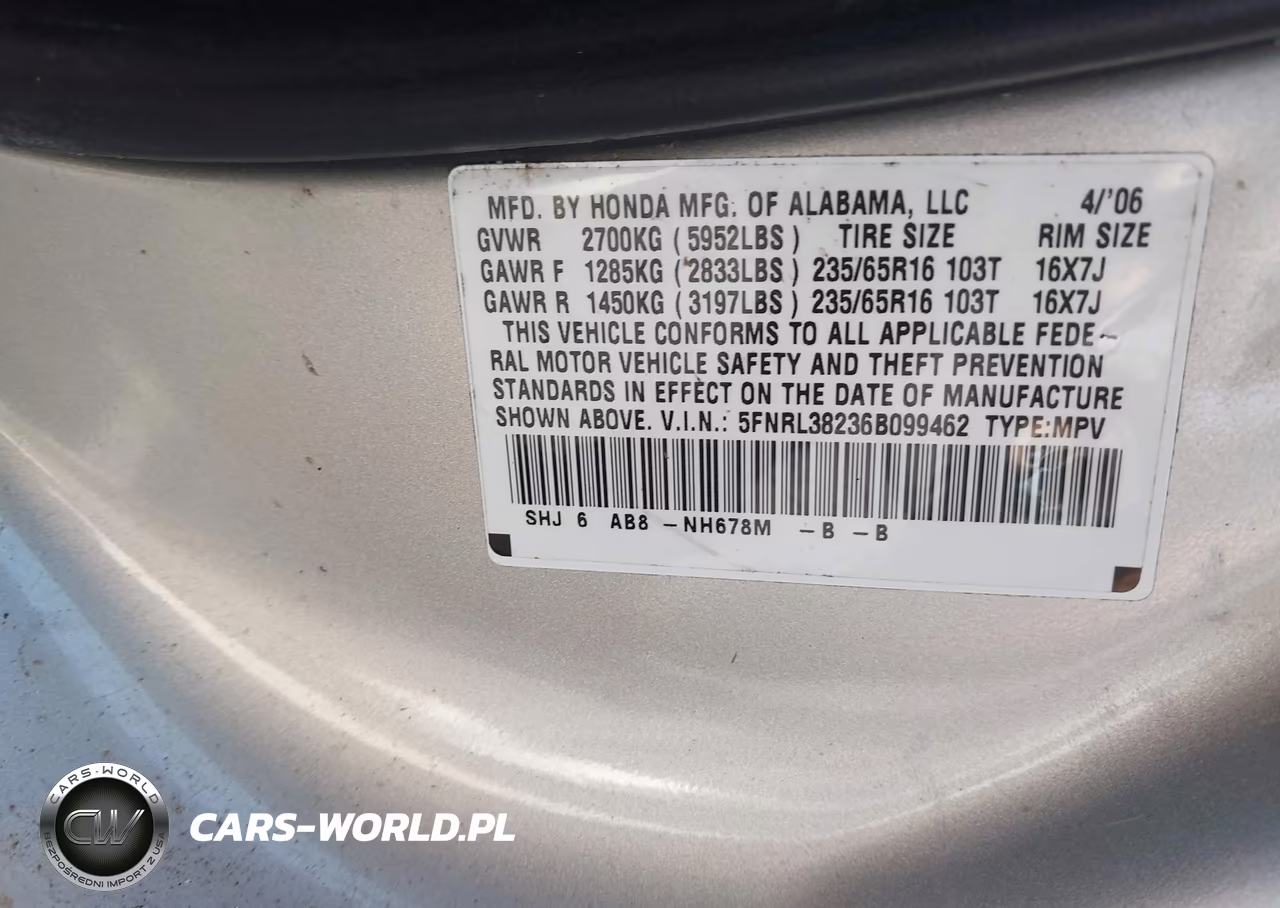 2006 Honda Odyssey Lx VIN:5FNRL38236B099462 - 9