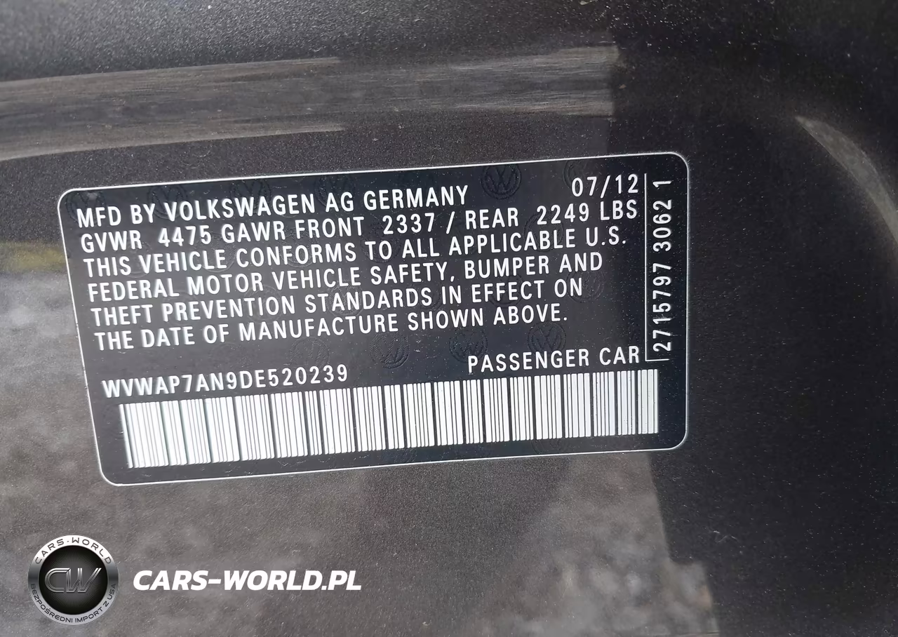 2013 Volkswagen Cc 2.0T Sport VIN:WVWAP7AN9DE520239 - 9
