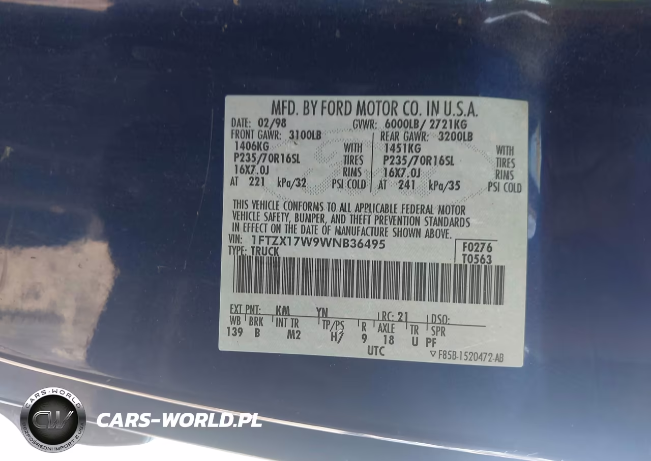 1998 Ford F-150 Lariat-Standard-Xl-Xlt VIN:1FTZX17W9WNB36495 - 9