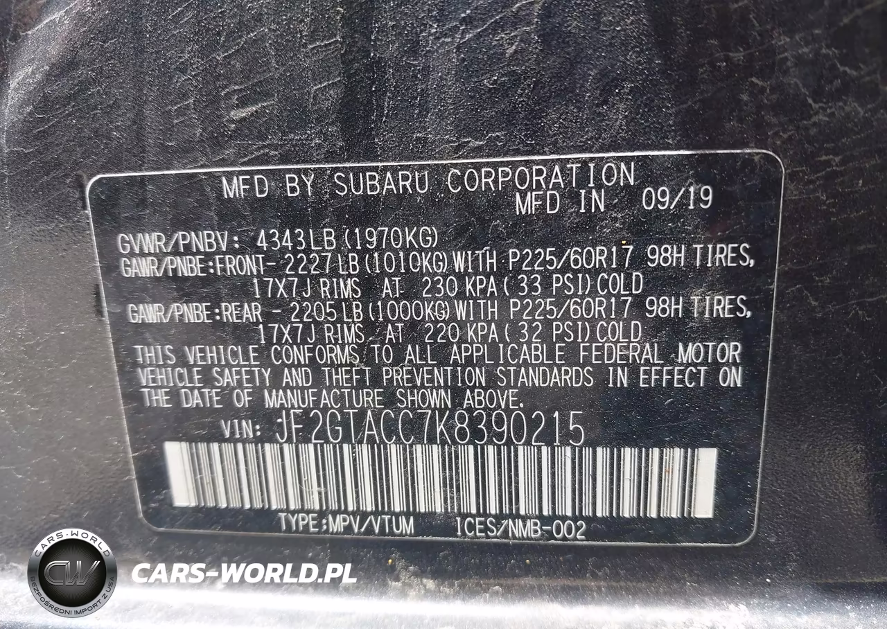 2019 Subaru Crosstrek 2.0I Premium VIN:JF2GTACC7K8390215 - 9