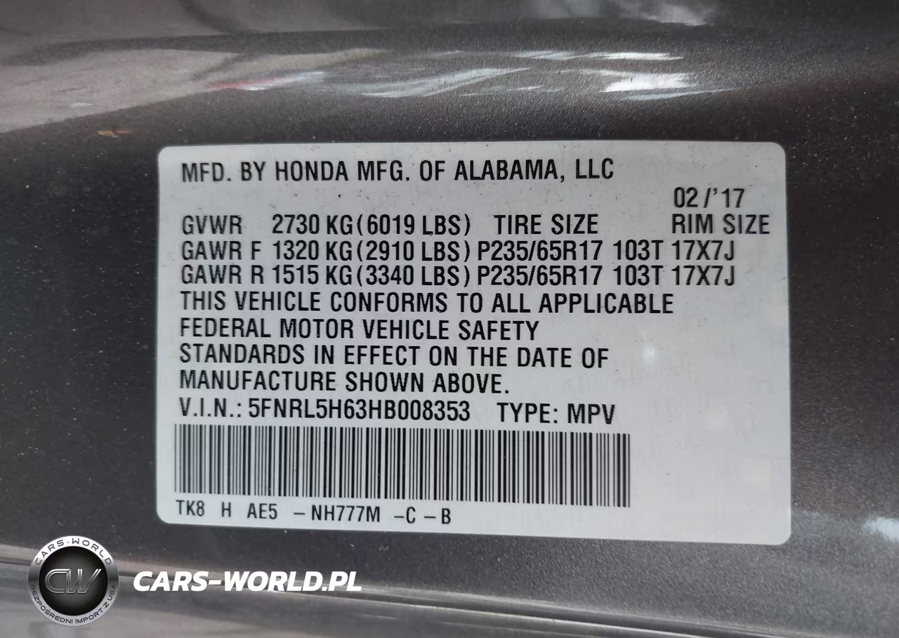 2017 Honda Odyssey Ex-L VIN:5FNRL5H63HB008353 - 9