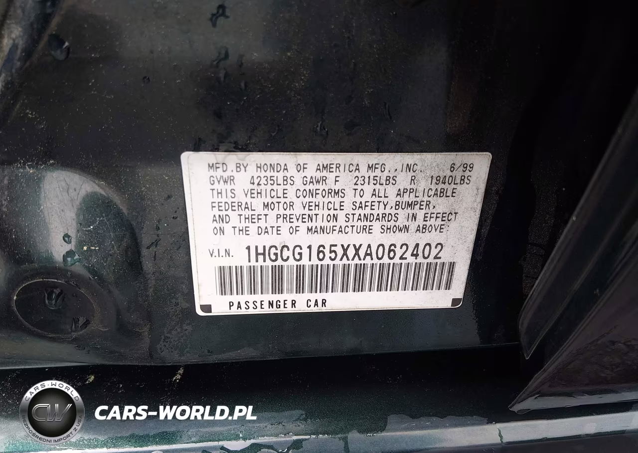 1999 Honda Accord Ex V6 VIN:1HGCG165XXA062402 - 9
