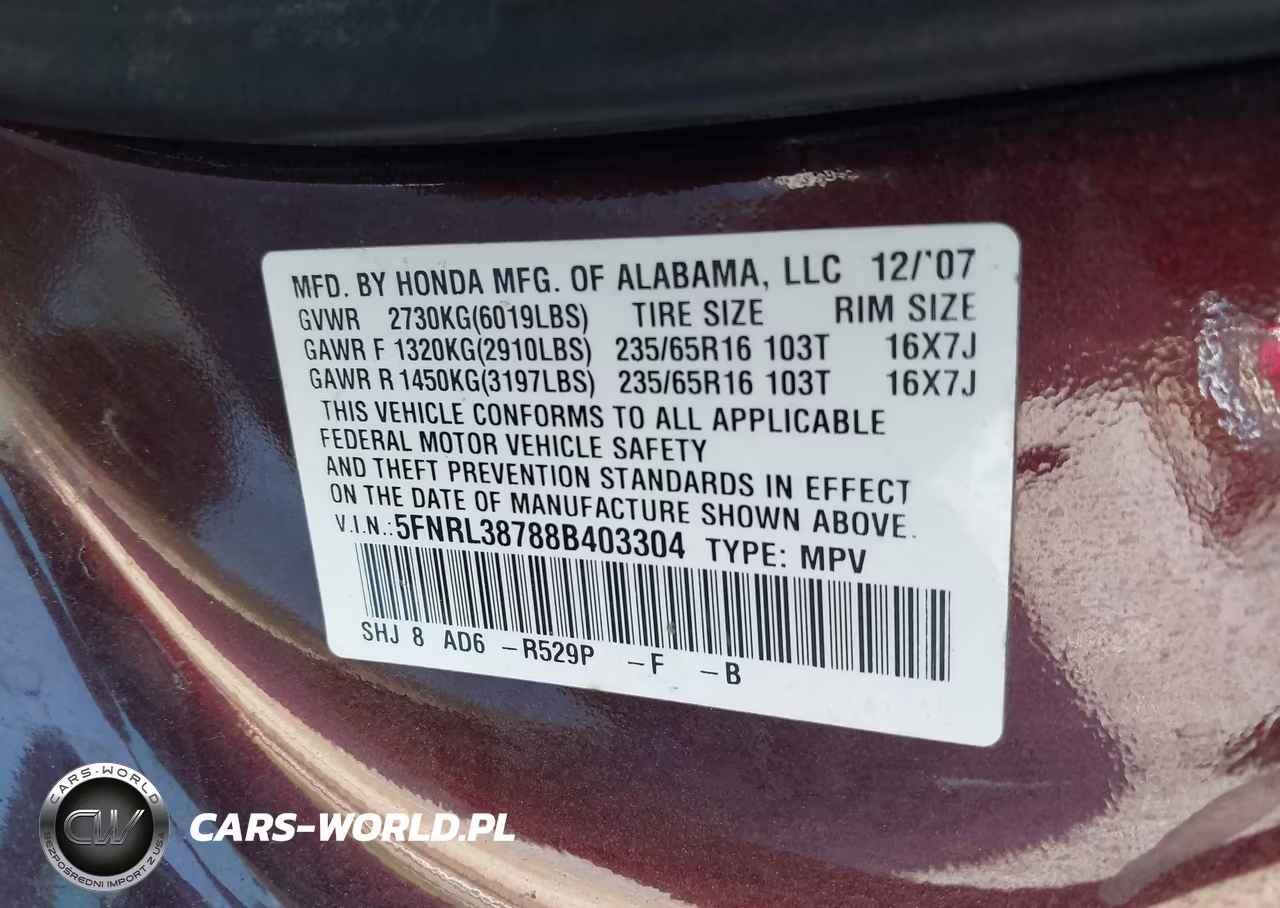 2008 Honda Odyssey Ex-L VIN:5FNRL38788B403304 - 9