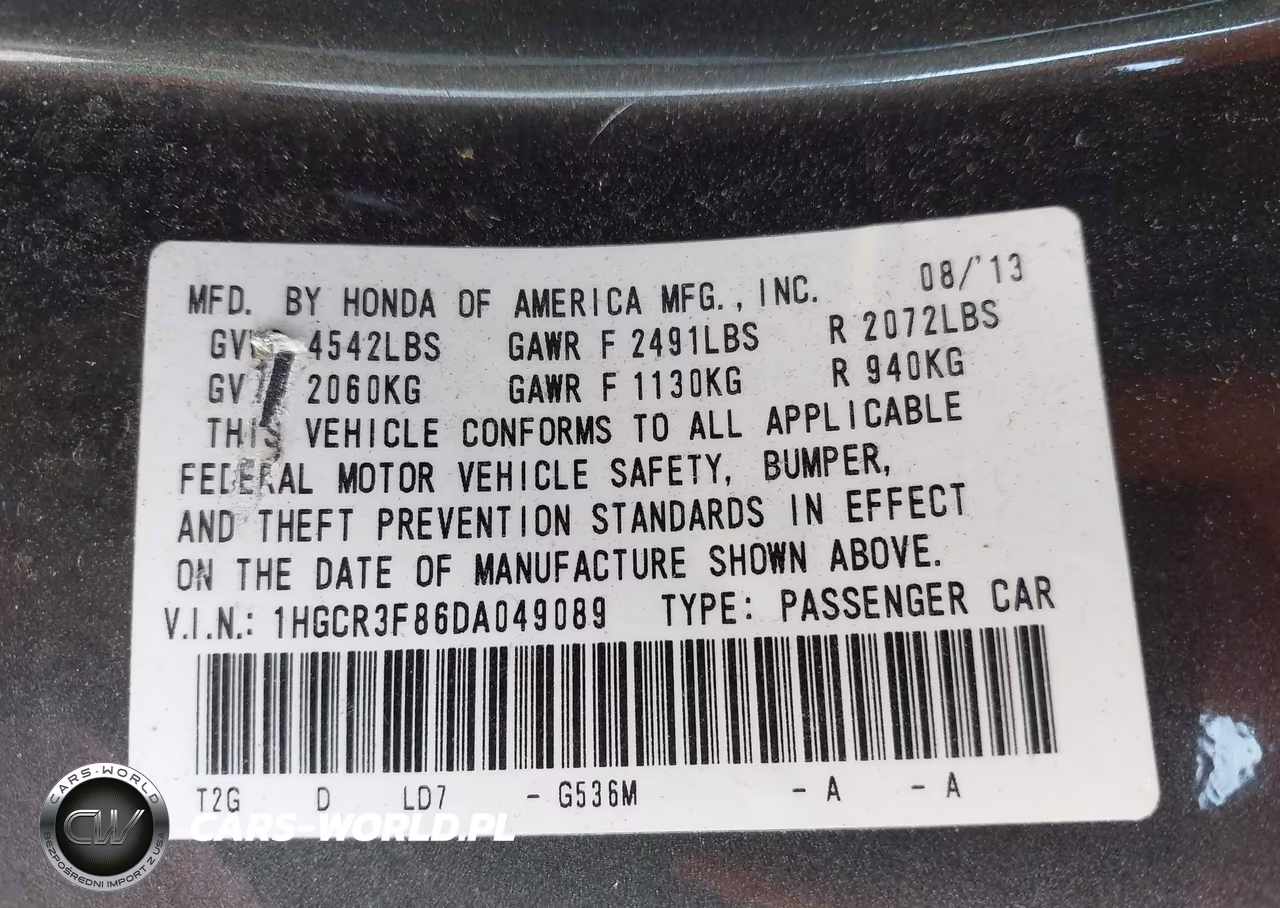 2013 Honda Accord Ex-L V-6 VIN:1HGCR3F86DA049089 - 9