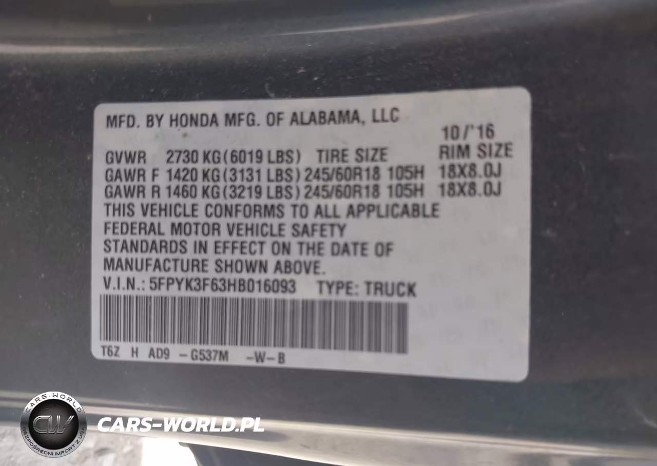 2017 Honda Ridgeline Rtl-T VIN:5FPYK3F63HB016093 - 9
