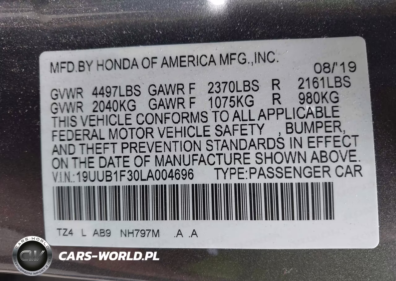 2020 Acura Tlx Standard VIN:19UUB1F30LA004696 - 9