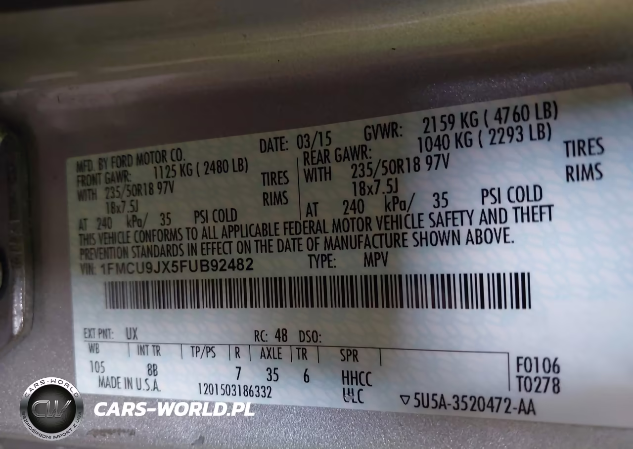 2015 Ford Escape Titanium VIN:1FMCU9JX5FUB92482 - 9