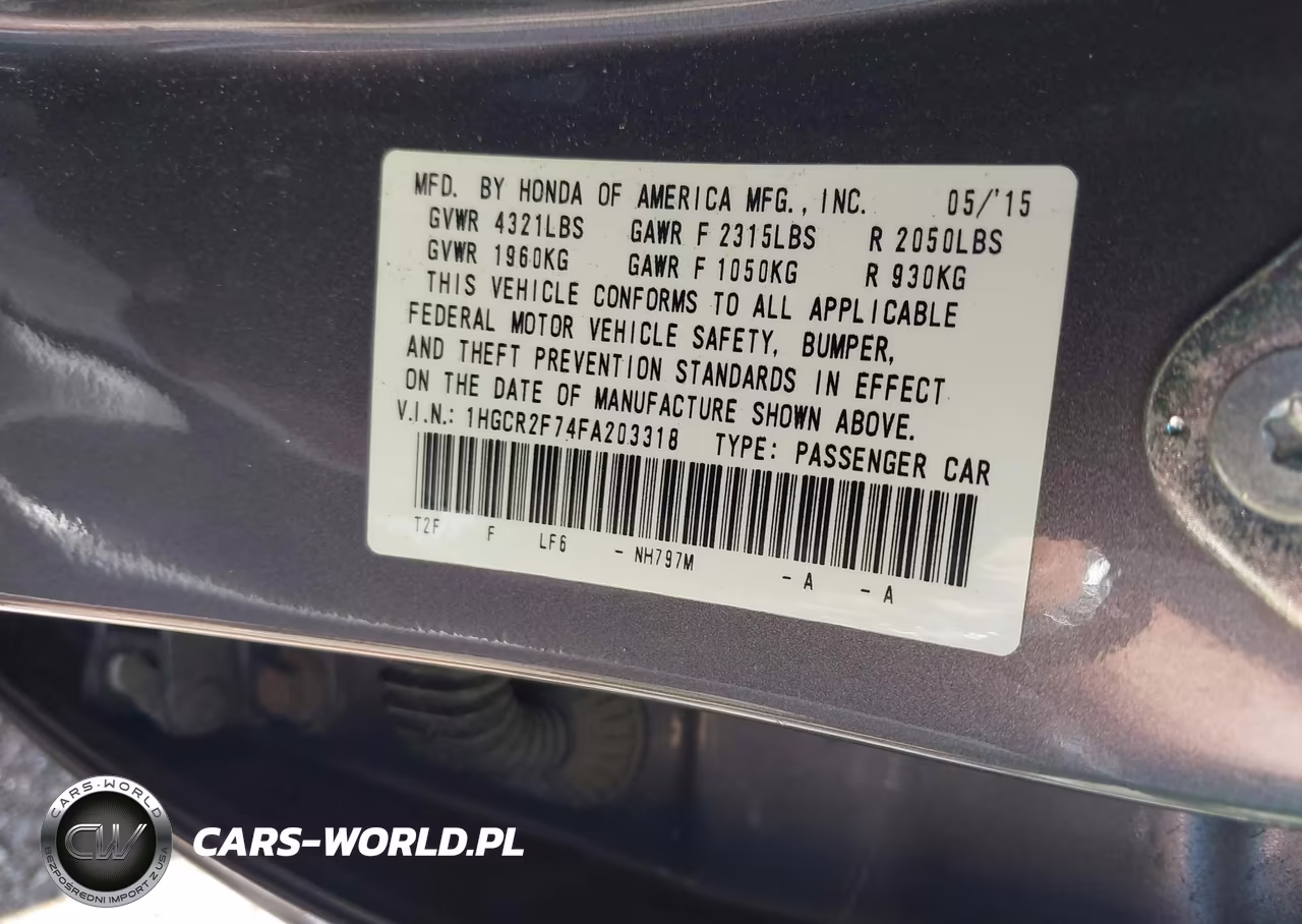 2015 Honda Accord Ex VIN:1HGCR2F74FA203318 - 9