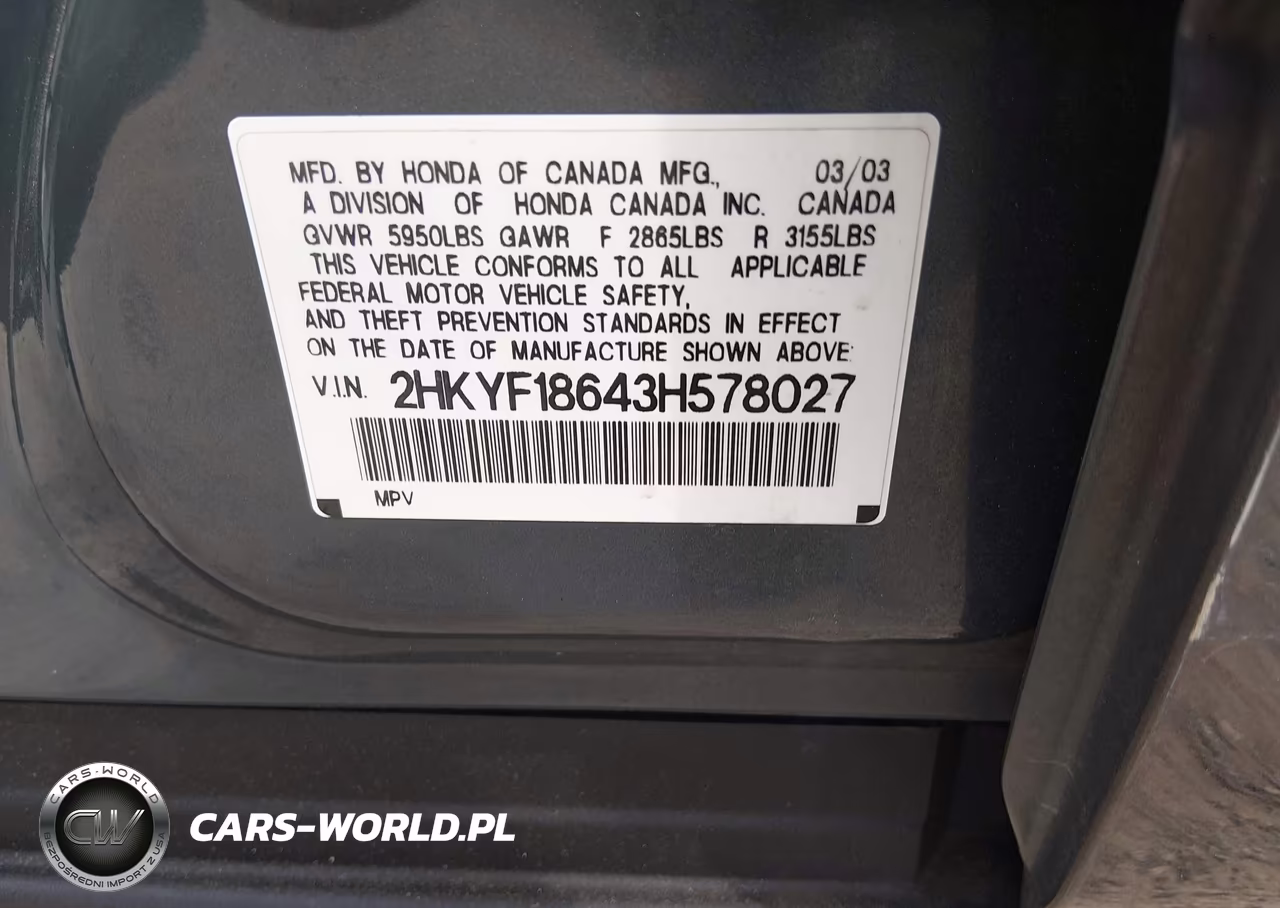 2003 Honda Pilot Ex-L VIN:2HKYF18643H578027 - 9