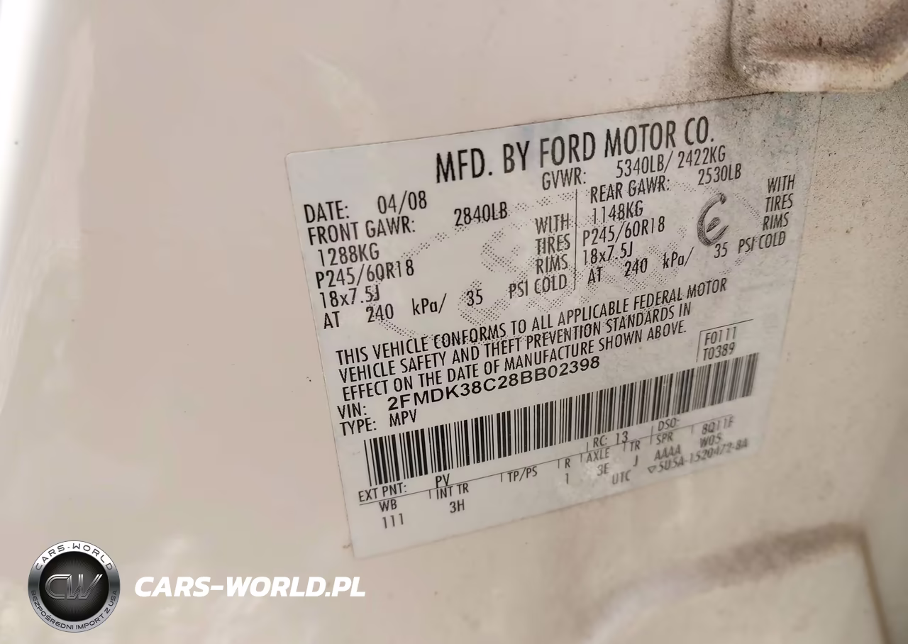 2008 Ford Edge Sel VIN:2FMDK38C28BB02398 - 9